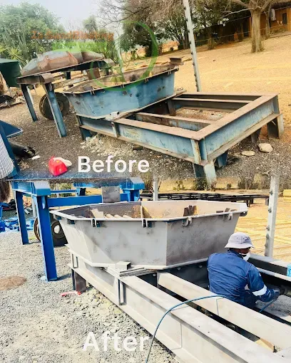 Industrial steel tank frame sandblasting before and after